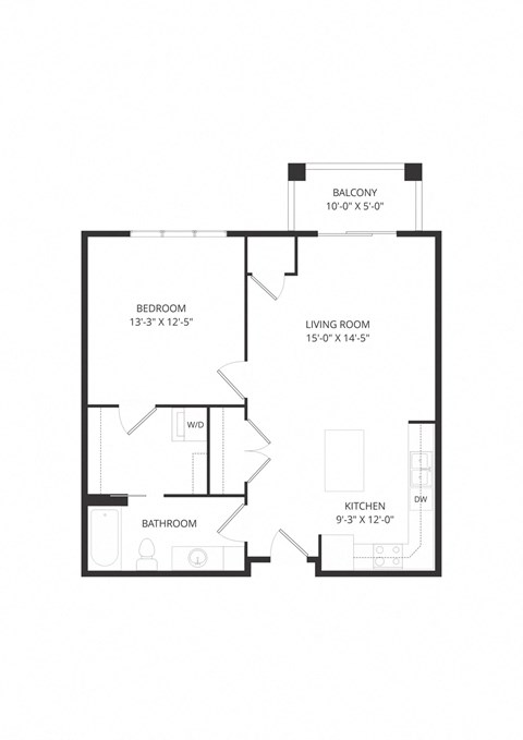 Floor plan for 1 bed, 1 bath, 788 sqft