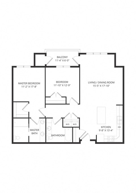 Floor plan for 2 beds, 2 baths, 1188 sqft