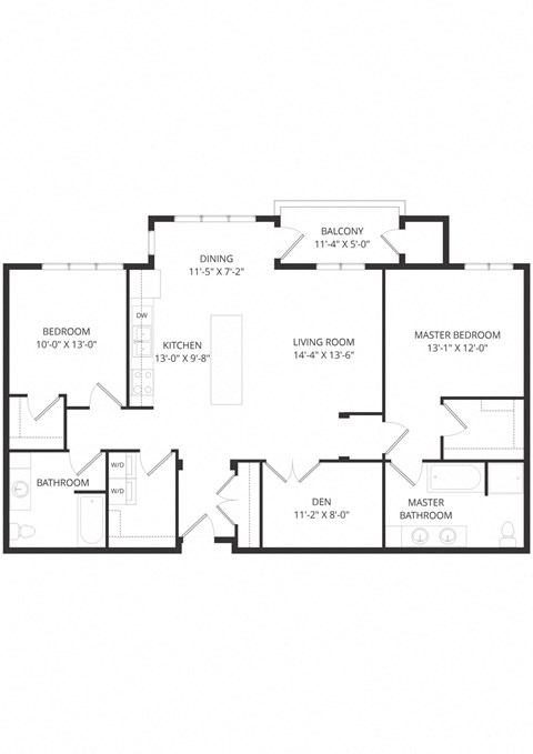 Floor plan for 2 beds, 2 baths, 1461 sqft