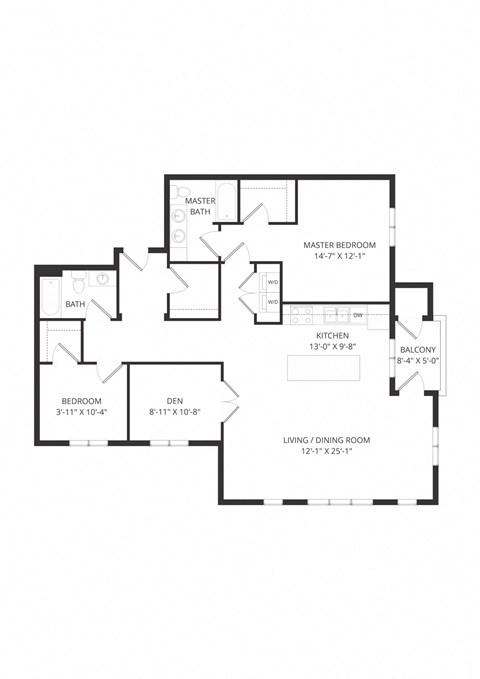 Floor plan for 2 beds, 2 baths, 1457 sqft