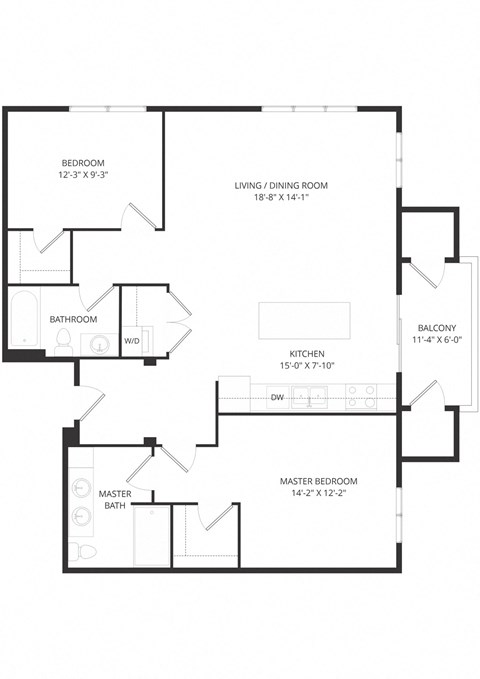 Floor plan for 2 beds, 2 baths, 1179 sqft