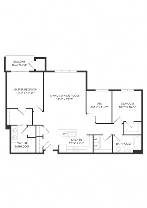 Floor plan for 2 beds, 2 baths, 1317 sqft
