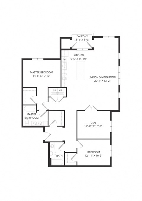 Floor plan for 2 beds, 2 baths, 1750 sqft