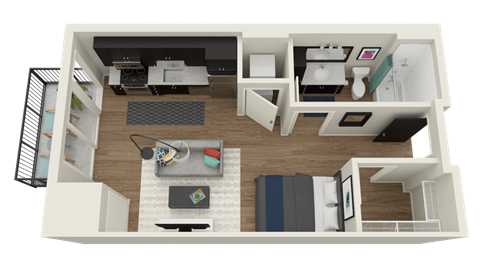 Floor plan for studio, 1 bath, 490 sqft