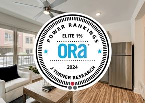 Rockwall apartment for rent - A round badge with the text "POWER RANKINGS ELITE 1% Ora 2024 J TURNER RESEARCH".