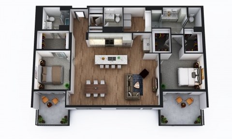Floor plan for 2 beds, 2.5 baths, 1730 sqft