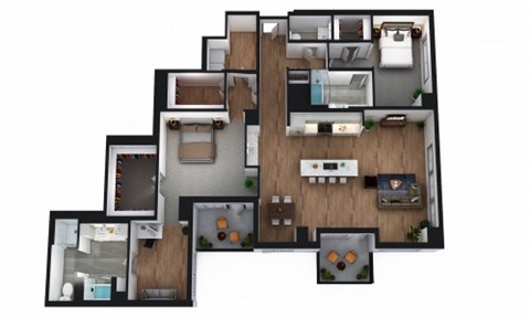 Floor plan for 2 beds, 2.5 baths, 1993 sqft