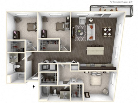 Floor plan for 3 beds, 2 baths, 1457 sqft