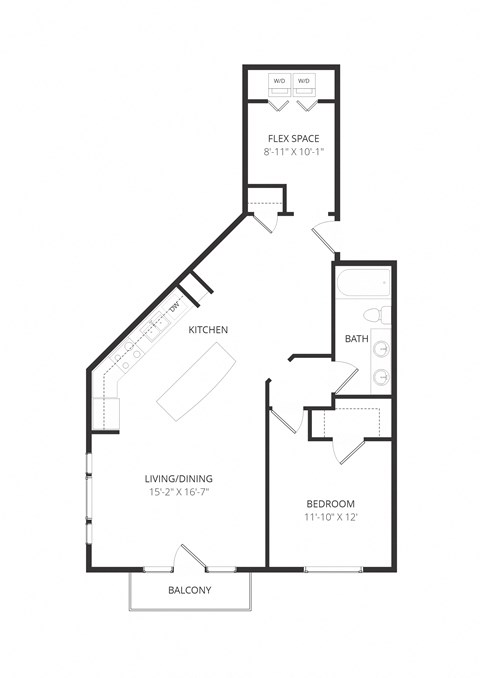 Floor plan for 1 bed, 1 bath, 1013 sqft
