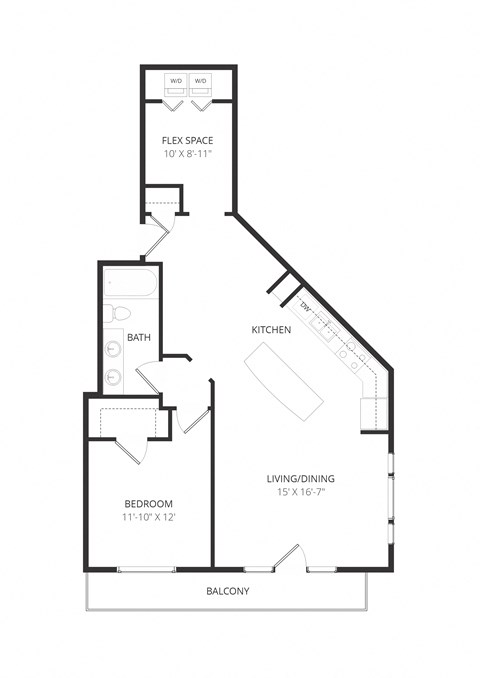 Floor plan for 1 bed, 1 bath, 991 sqft