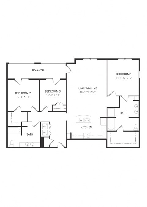 Floor plan for 3 beds, 2 baths, 1576 sqft