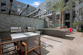 Gas grills in outdoor courtyards