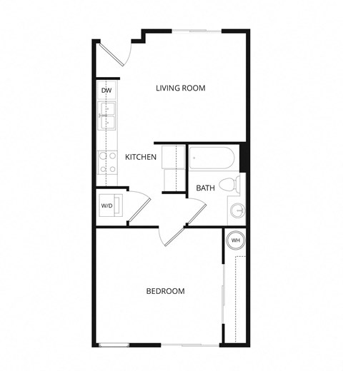 Floor plan for 1 bed, 1 bath, 500 sqft