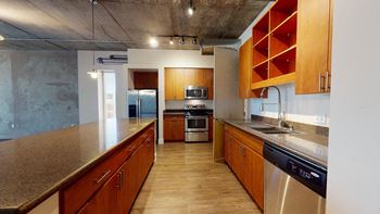 Sleek maple cabinetry
