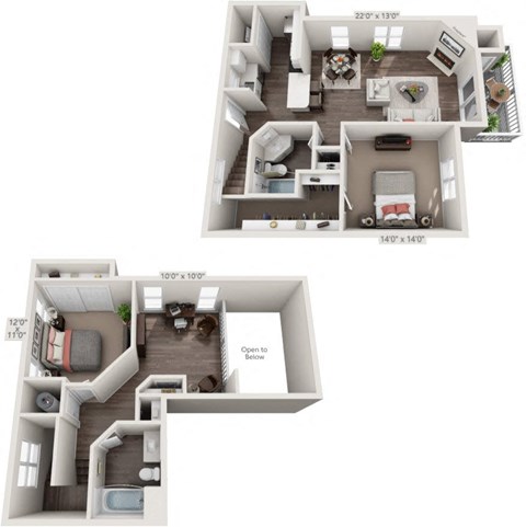 Floor plan for 2 beds, 2 baths, 1333 sqft