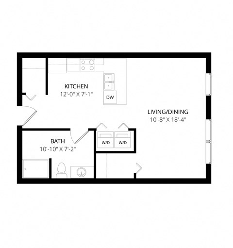 Floor plan for studio, 1 bath, 561 sqft