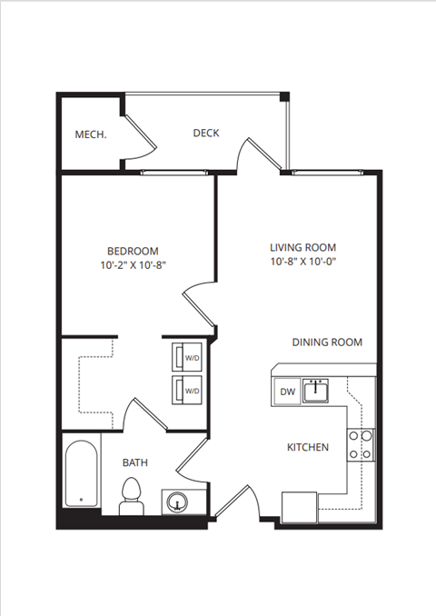 Floor plan for 1 bed, 1 bath, 540 sqft