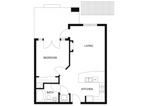 Floor plan for 1 bed, 1 bath, 719 sqft
