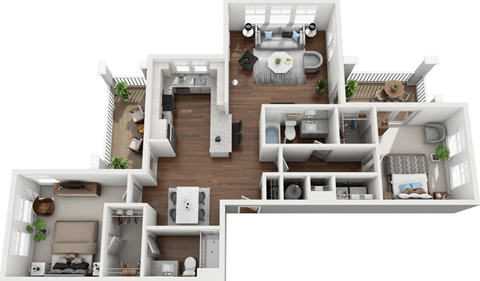Floor plan for 2 beds, 2 baths, 1312 sqft