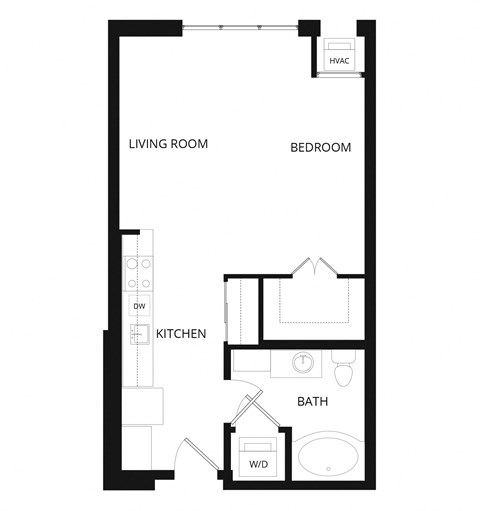 Floor plan for studio, 1 bath, 562 sqft