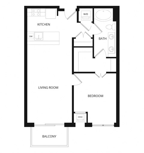 Floor plan for 1 bed, 1 bath, 784 sqft