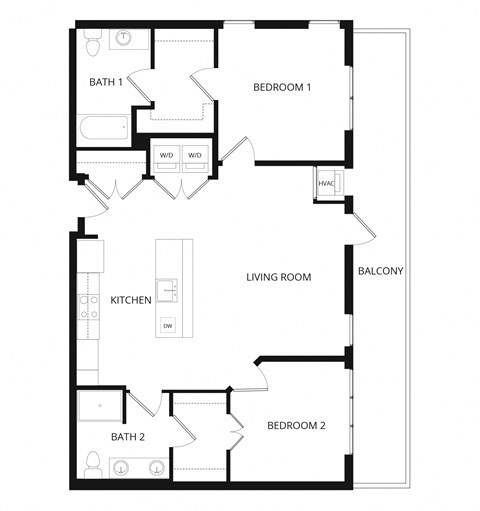 Floor plan for 2 beds, 2 baths, 1103 sqft