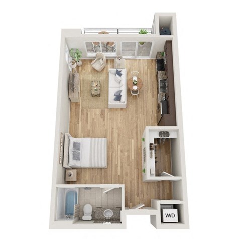 Floor plan for studio, 1 bath, 632 sqft