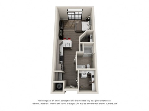 Floor plan for studio, 1 bath, 555 sqft