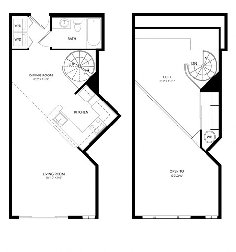 Floor plan for studio, 1 bath, 697 sqft