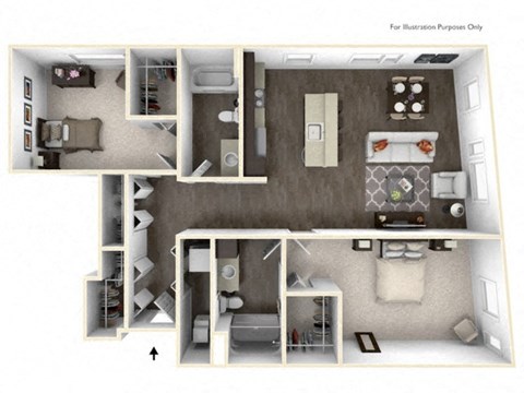 Floor plan for 2 beds, 2 baths, 1227 sqft