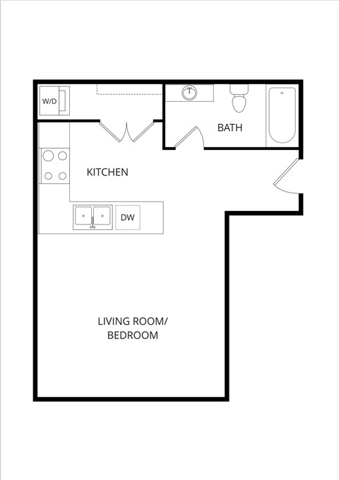 Floor plan for 1 bed, 1 bath, 450 sqft