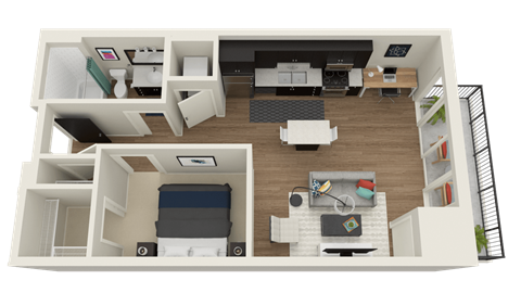 Floor plan for studio, 1 bath, 646 sqft