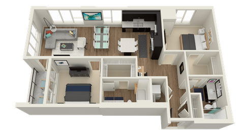 Floor plan for 2 beds, 2 baths, 1215 sqft