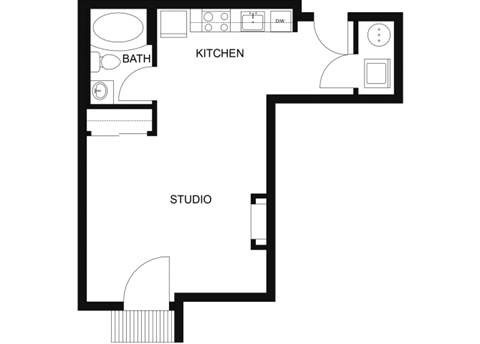 Floor plan for studio, 1 bath, 500 sqft