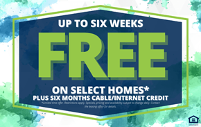 Odessa apartment for rent - A promotional image offering up to six weeks of free cable/internet credit on select homes.