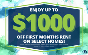 Stanley apartment for rent - A promotional image offering up to $1000 off first months rent on select homes.
