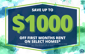 Leduc apartment for rent - A promotional image offering up to $1000 off the first month's rent on select homes.