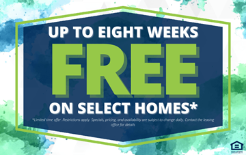 Midland apartment for rent - A promotional image advertising up to eight weeks free on select homes.