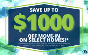 Calgary apartment for rent - A promotional image offering up to $1000 off move-in on select homes.