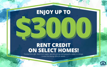Bellevue apartment for rent - A promotional image offering up to $3000 rent credit on select homes.