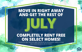 Anchorage apartment for rent - A promotional image offering completely rent free on select homes in July.