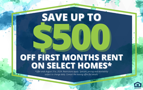 White Court apartment for rent - a sign that says save up to 500 off first months rent on select homes