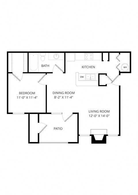 Floor plan for 1 bed, 1 bath, 691 sqft