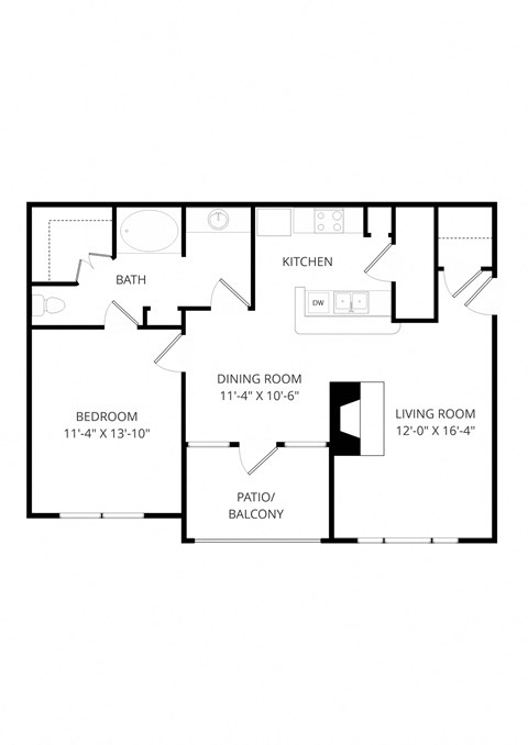 Floor plan for 1 bed, 1 bath, 829 sqft