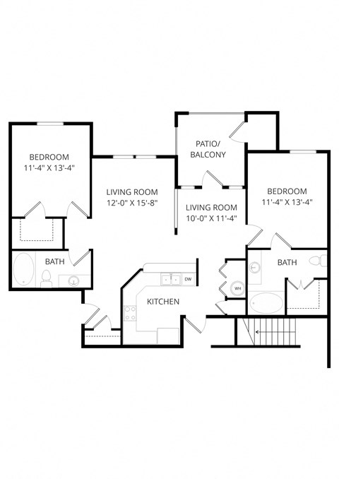 Floor plan for 2 beds, 2 baths, 1117 sqft