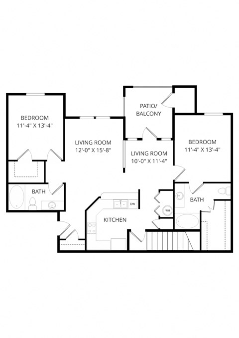 Floor plan for 2 beds, 2 baths, 1144 sqft