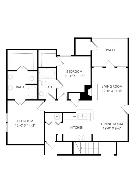Floor plan for 2 beds, 2 baths, 1186 sqft