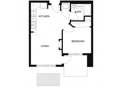 Floor plan for 1 bed, 1 bath, 725 sqft