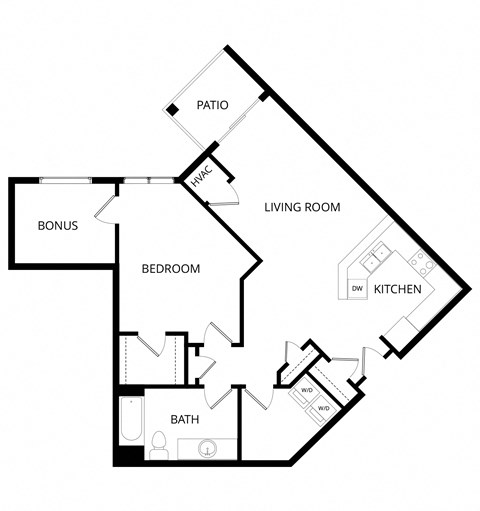 Floor plan for 1 bed, 1 bath, 960 sqft