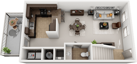 Floor plan for 2 beds, 2.5 baths, 1308 sqft
